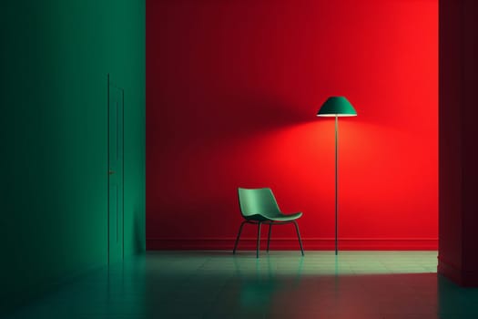 Furniture wall chair minimal living green room modern space decorative concept red interior floor light armchair design empty contemporary lamp home