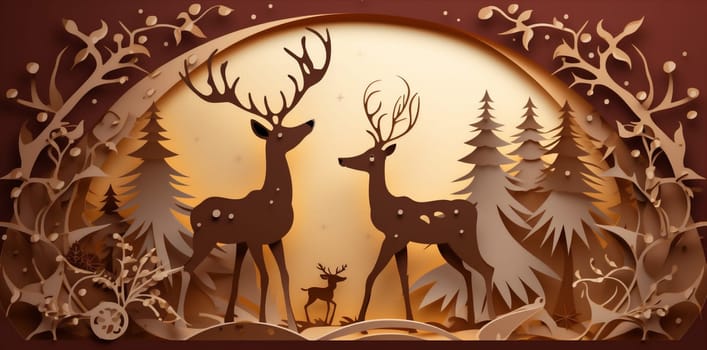 santa greeting christmas claus merry reindeer retro card sleigh year illustration poster vintage happy night noel xmas december snow tree. Generative AI.
