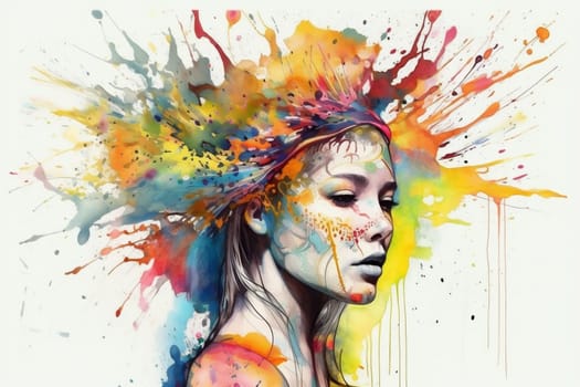 woman beauty background portrait watercolor lady elegance art splash female lip person girl colourful illustration vintage style young artist face artistic. Generative AI.