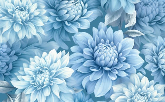 pattern illustration background blossom watercolor flower floral natural plant seamless blue spring design elegant classic vintage white line outline element leaf. Generative AI.