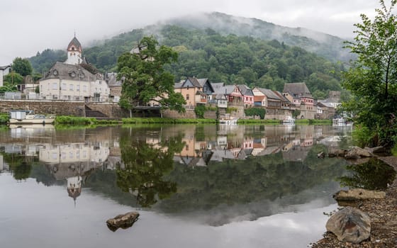 Panoramic image of historic buildings of Dausenau close to the Lahn river, Rhineland-Palatinate, Germany