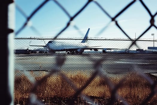 an airport or restricted zone restricted area with chain fence on white..