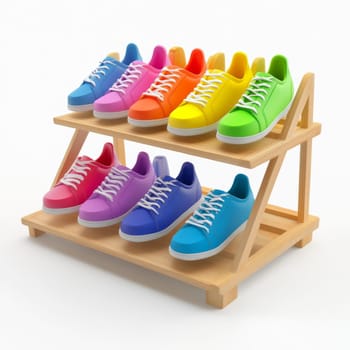 Bright new boots stand on the shelf. High quality photo