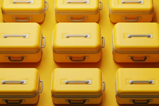Many bright yellow suitcases on an isolated background. High quality photo