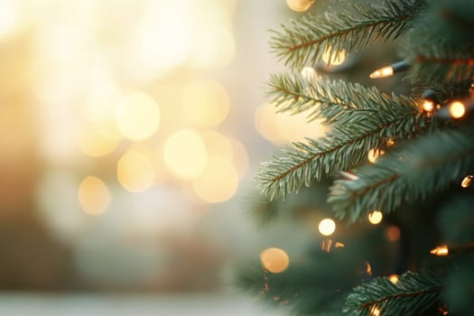 A Christmas tree decorated with a garland. Blurred background, bokeh. High quality photo
