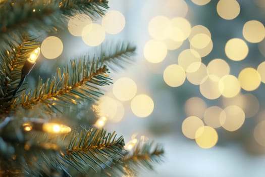 A Christmas tree decorated with a garland. Blurred background, bokeh. High quality photo