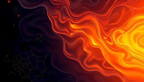 This abstract background features a vibrant blend of orange and black swirling patterns. The image creates a dynamic and energetic feel, making it suitable for projects related to technology, energy, or design. The contrasting colors and intricate details can add a unique visual element to websites, social media posts, presentations, and more. This versatile image can also be used as a wallpaper or backdrop for digital artwork and graphic design.,