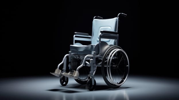 Light Blue Wheelchair on black Background, Standard Model with Chrome Frame and Black Wheels.