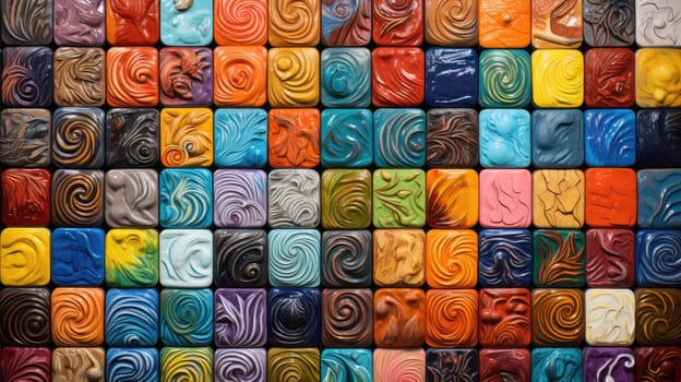 Eye-Catching Vibrant 3D Wooden Mosaic Wall Art Background for Websites and Blogs.