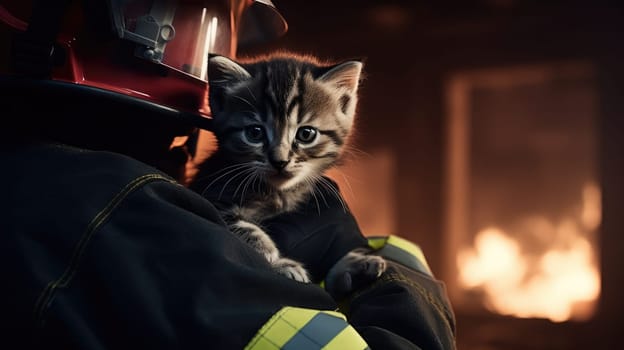 A courageous firefighter risks his life to rescue a scared kitten from a burning building. This heartwarming act showcases the bravery and dedication of those who protect our communities.