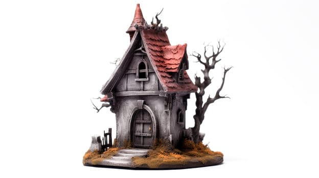 Detailed Illustration of a Spooky Haunted House Isolated on White Background for Halloween Projects.