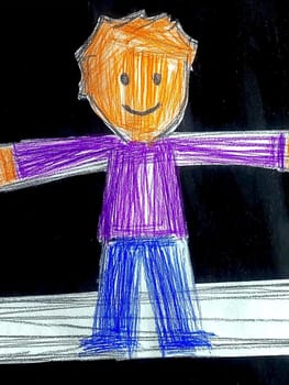 Child's colorful drawing captures childhood joy and innocence, radiating love and playfulness
