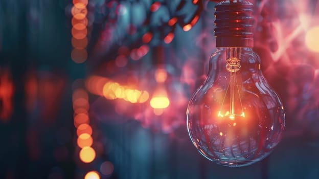 Light bulbs interconnected on a reflective surface symbolize teamwork and the power of shared ideas driving business innovation. the glowing bulbs highlight the importance of collaboration in achieving breakthroughs.