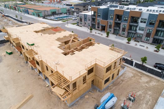 Boise, Idaho - May 26, 2022:Aerial photograph showing the progress of a new apartment building under construction
