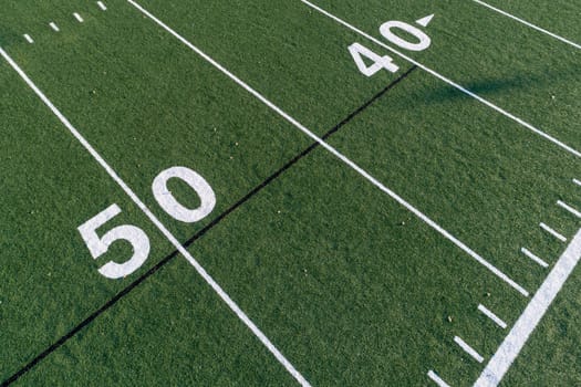 aerial view of fifty Yard Line on a high school football field