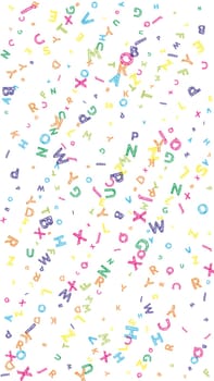 Falling letters of English language. Colorful childish flying characters of Latin alphabet. Foreign languages study concept. Back to school banner .
