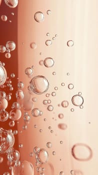 Abstract background showing transparent spheres floating in pink liquid with a 9,16 aspect ratio, perfect for mobile phone wallpaper
