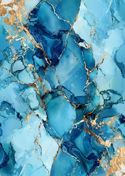 A mesmerizing display of blue and gold abstract art features flowing patterns and glimmering accents. The intricate swirls create depth and visual interest, inviting closer examination.