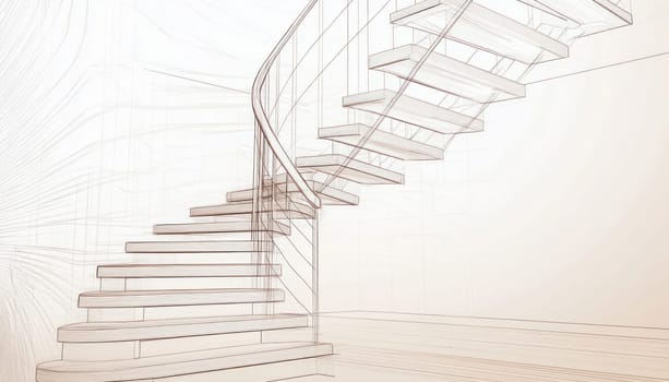 Modern staircase is being designed in this architectural sketch