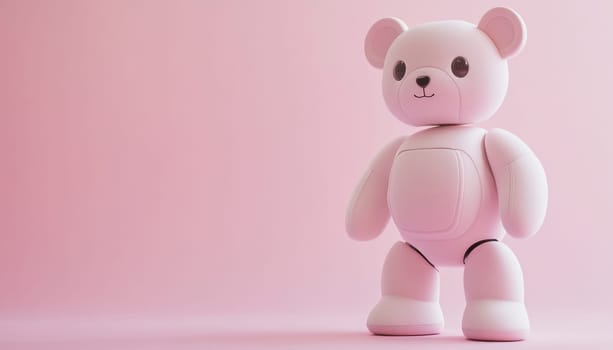 Pink robotic teddy bear is standing on a pink background