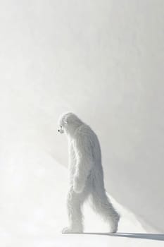Yeti is taking a stroll through a bright snowy landscape
