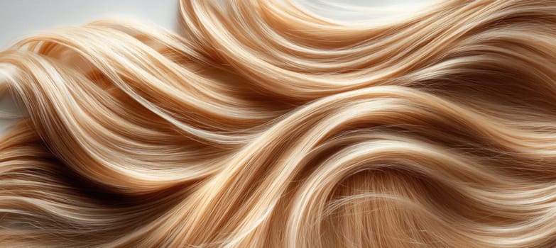 Blond hair is forming wavy curls, creating a stylish and elegant background