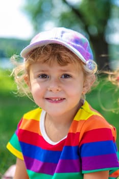 Child girl on a picnic in the park. Selective focus. kid.