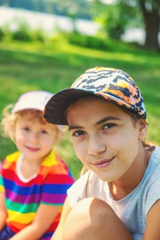 Child girl on a picnic in the park. Selective focus. kid.