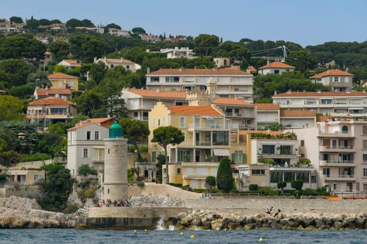 Llighthouse of the fishing village of Cassis near Marseille, Provence, South France, Europe, Mediterranean sea. High quality photo
