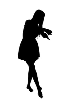 A graceful silhouette of a woman wearing a stylish dress stands out against a clean, white background, creating an elegant visual contrast