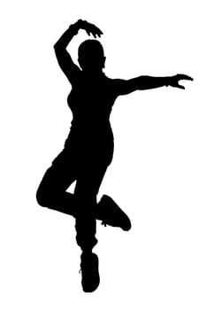 A graceful silhouette of a woman elegantly dancing on a pristine white background, creating a beautiful contrast with her form