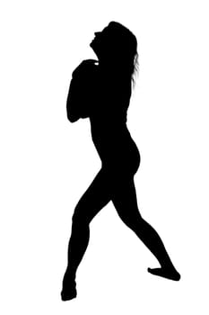 This is an artistic representation featuring a silhouette of a woman engaging in boxing against a clean, white background that enhances the visual effect