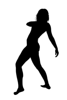A beautiful silhouette of a graceful woman elegantly dancing against a pristine white background, creating a striking contrast
