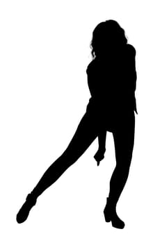 A graceful silhouette of a woman elegantly dancing on a bright white background, creating a beautiful and dynamic visual contrast
