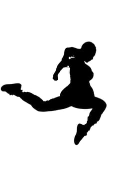 The striking silhouette of a person is seen joyfully leaping into the air against a clean, pure white background, creating a captivating visual