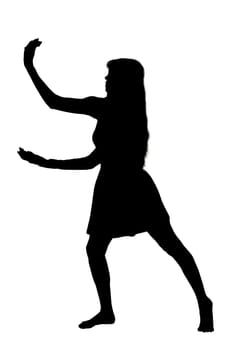 A graceful silhouette of a woman wearing a stylish dress stands out against a clean, white background, creating an elegant visual contrast