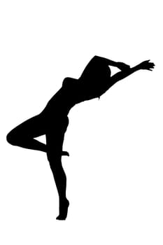 A striking silhouette of a graceful woman elegantly dancing on a pure white background, creating a captivating visual impression
