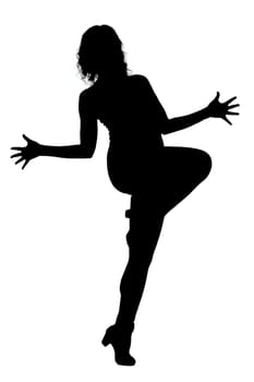 A captivating silhouette of a woman gracefully standing on one leg, with her arms elegantly outstretched, creating a beautiful pose