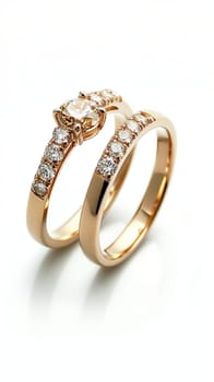 Two simple gold wedding rings are laying on white cloth, ready for the couple to exchange during their wedding ceremony