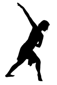 A graceful silhouette of an individual dancing joyfully with their arms widely outstretched, expressing a sense of freedom and movement