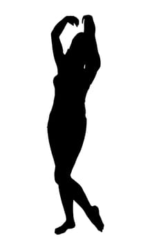 A graceful silhouette of a woman elegantly dancing against a pristine white background, creating a striking visual contrast