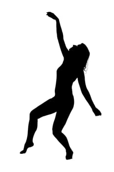 A graceful silhouette of a woman joyfully dancing on a pristine white background with no distractions, emphasizing her movement and form