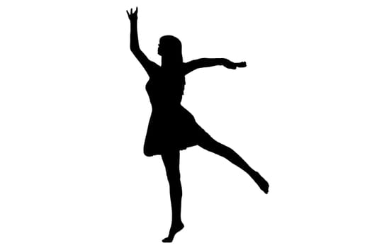 A captivating silhouette of a woman gracefully dancing against a pure white background, creating a striking visual contrast