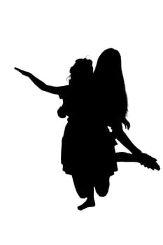 A beautiful silhouette of a graceful woman elegantly dancing on a bright white background, capturing the essence of movement and joy