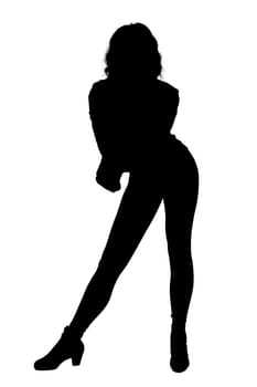 A silhouette depicting a woman gracefully standing against a pristine white background that accentuates her form and presence