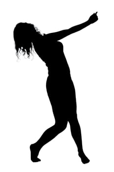 An elegant silhouette of a woman gracefully dancing on a pure white background that enhances the beauty of her movement and form