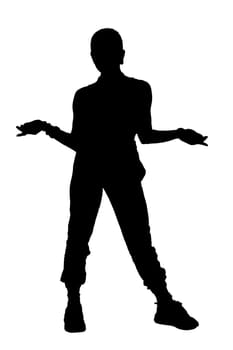 A striking silhouette of a man standing confidently with his arms fully outstretched in a joyful manner against a vivid background