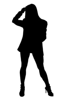 A striking silhouette of a woman elegantly standing against a stark white background, creating a captivating visual contrast
