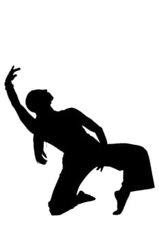 A captivating silhouette of a person gracefully kneeling down with their arms extended wide open, expressing a sense of openness and welcome