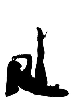 The elegant silhouette depicts a woman gently laying on her stomach, with her legs playfully raised up and relaxed behind her